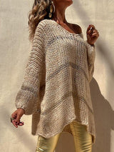 Openwork V-Neck Long Sleeve Sweater