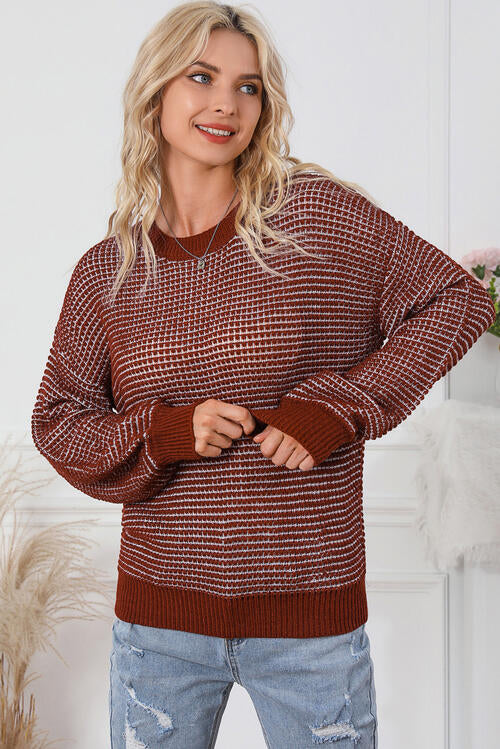 Contrast Round Neck Long Sleeve Sweater