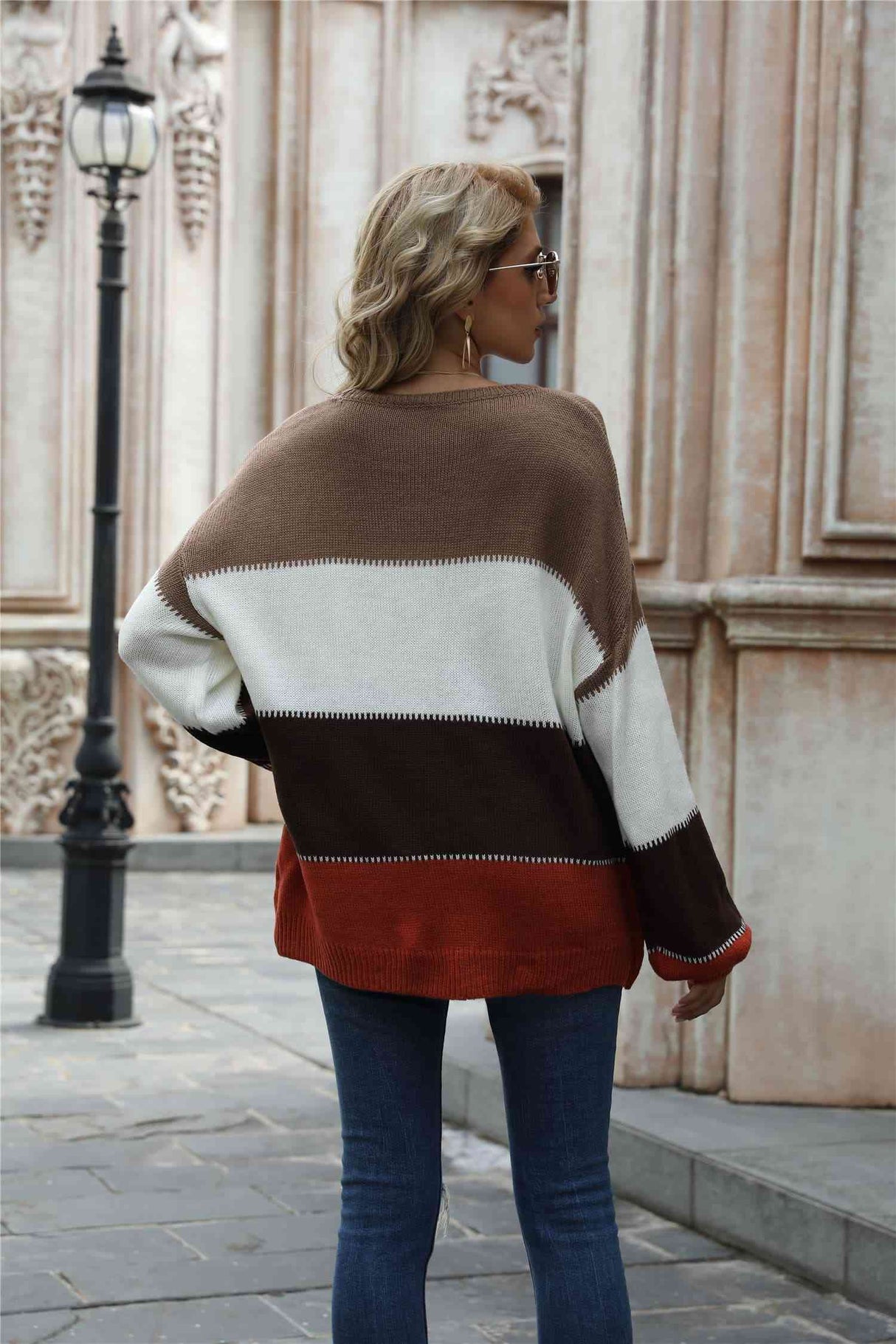 Color Block Round Neck Sweater