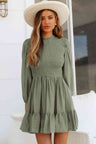 Smocked Balloon Sleeve Ruffle Hem Dress