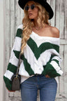 Woven Right Chevron Cable-Knit V-Neck Tunic Sweater