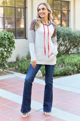 Celeste Design Full Size Leopard Contrast Drawstring Hoodie