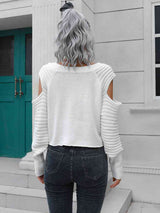 Cold-Shoulder Ribbed Trim Sweater