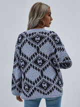 Geometric Print Chunky Knit Distressed Sweater