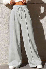 Drawstring Wide Leg Pants with Pockets