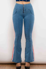 Side Stripe Zip Closure Bootcut Jeans