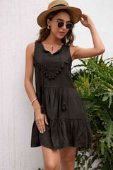 Tassel Tie Lace Trim Sleeveless Dress