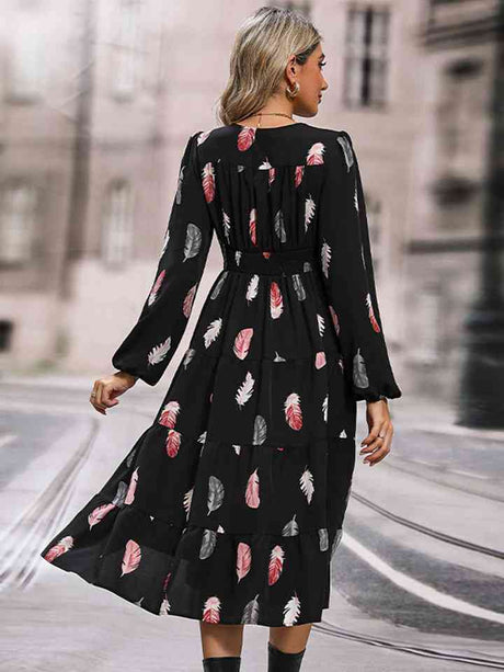 Printed V-Neck Slit Dress