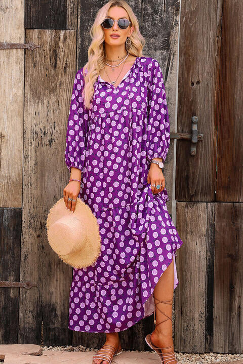 Printed Tie Neck Maxi Dress