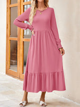 Round Neck Lantern Sleeve Ruffle Hem Dress