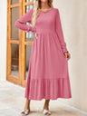 Round Neck Lantern Sleeve Ruffle Hem Dress