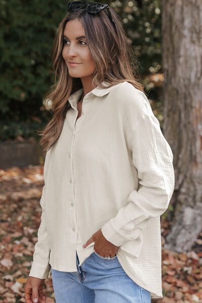 Texture Button Up Long Sleeve Shirt