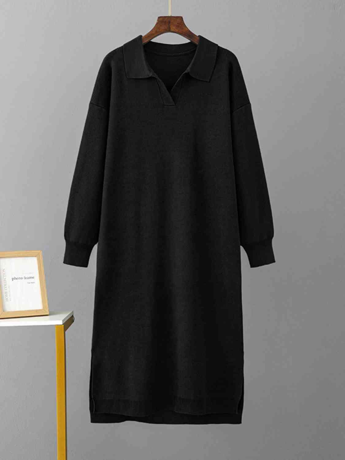 Johnny Collar Long Sleeve Slit Sweater Dress