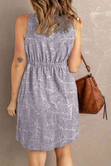 Double Take Printed Scoop Neck Sleeveless Buttoned Magic Dress with Pockets