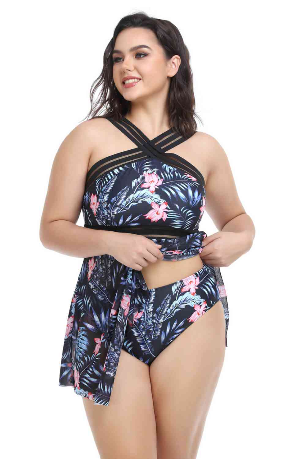 Plus Size Handkerchief-Hem Swim Dress and Bottoms Set