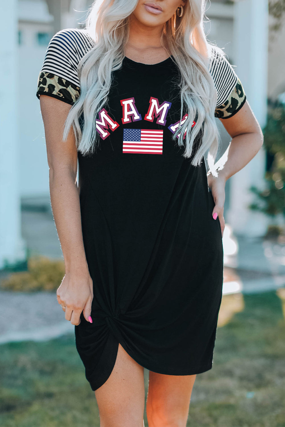MAMA US Flag Graphic Twisted Dress