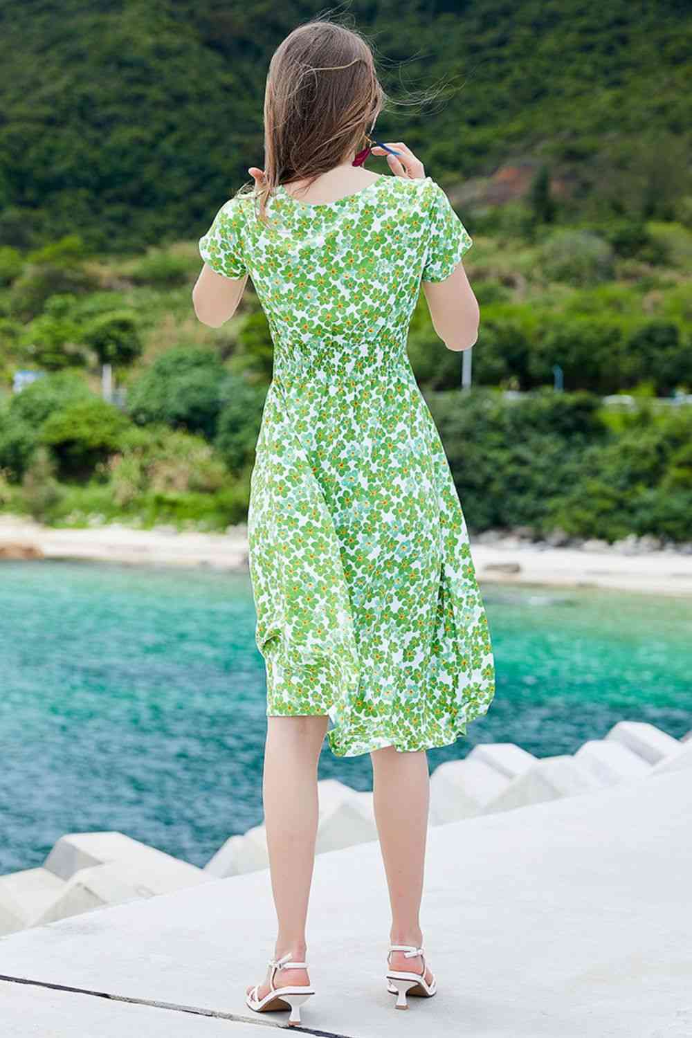 Surplice Short Sleeve Knee Length Dress