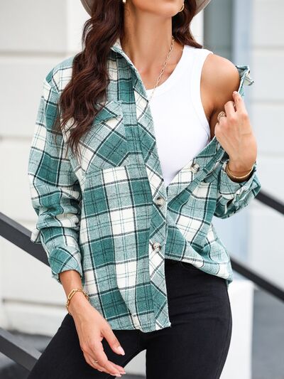 Plaid Collared Neck Button Up Jacket