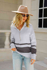 Two-Tone Long Sleeve Zip-Up Knit Top