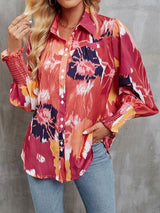 Printed Button Up Lantern Sleeve Shirt