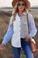 Color Block Button Front Shirt with Pockets