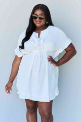 Ninexis Out Of Time Full Size Ruffle Hem Dress with Drawstring Waistband in White