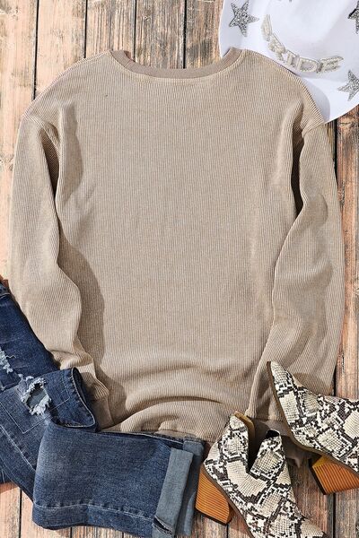 LET'S WATCH THE SUNSET Ribbed Round Neck Sweatshirt