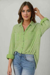 Mineral Wash Crinkle Textured Chest Pockets Shirt