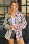 Contrast Plaid Long Sleeve Collared Neck Shirt