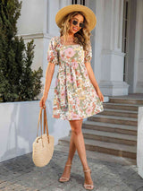 Floral Square Neck Cutout Mini Dress