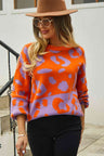 Woven Right Leopard Round Neck Dropped Shoulder Sweater