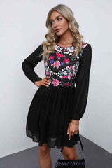 Floral Mesh Sleeve Lined Dress