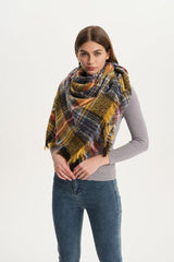 Plaid Raw Hem Polyester Scarf