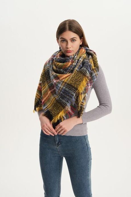 Plaid Raw Hem Polyester Scarf