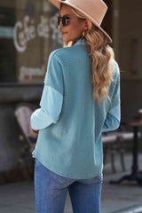 Double Take Waffle Knit Button Front Shirt with Breast Pockets