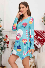 Christmas Element V-Neck Long Sleeve Mini Dress