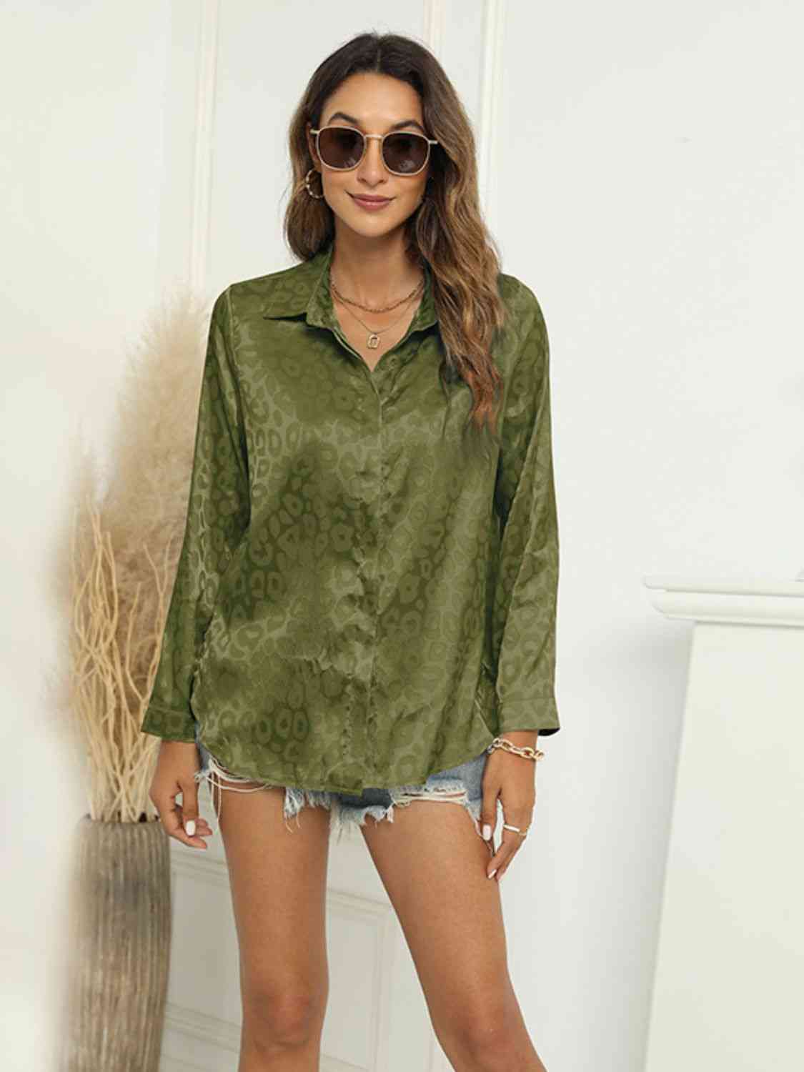 Printed Long Sleeve Collared Neck Shirt