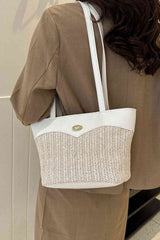 Two-Tone Straw PU Tote Bag