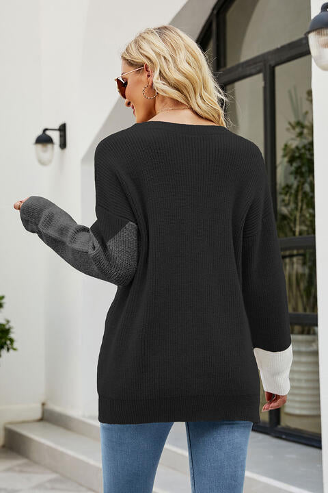 Color Block Round Neck Sweater