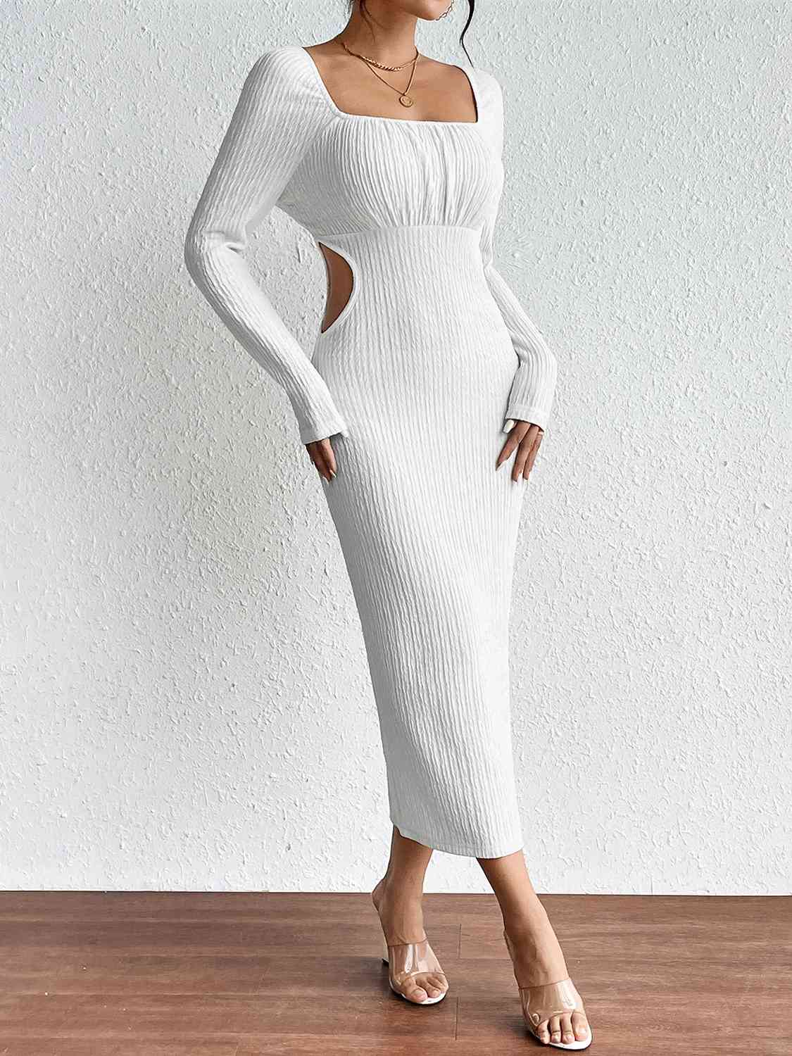 Square Neck Cutout Long Sleeve Dress