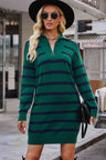 Striped Quarter-Zip Collared Sweater Dress