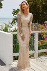 Sequin Fringe Sleeve Maxi Dress