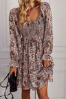 Floral Long Flounce Sleeve Square Neck Dress