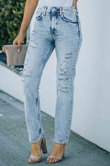 Baeful Acid Wash Distressed Jeans with Pockets