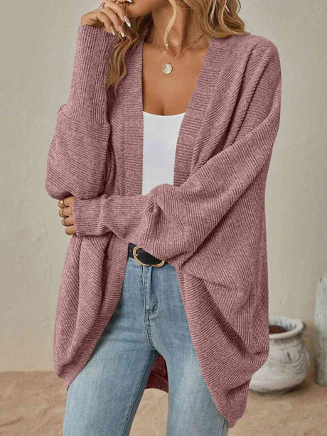 Open Front  Dropped Shoulder Cardigan