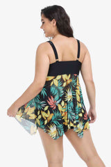 Plus Size Floral Two-Tone Asymmetrical Hem Two-Piece Swimsuit