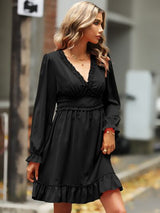 Ruffle Trim V-Neck Flounce Sleeve Dress