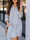 Striped Button Up Collared Neck Long Sleeve Shirt Dress