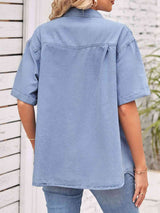 Collared Neck Short Sleeve Denim Jacket