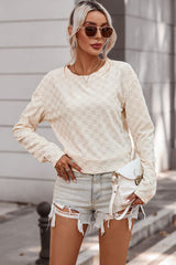 Checkered Round Neck Long Sleeve T-Shirt